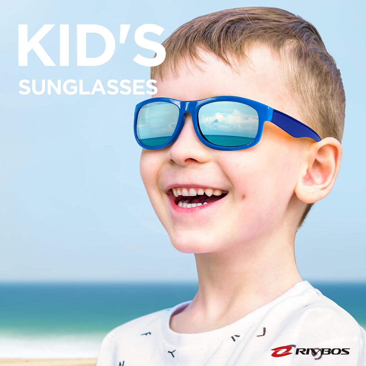 RIVBOS Kids Sunglasses with Strap Polarized UV Protection Flexible Rubber Shades for Boys Girls RBK023