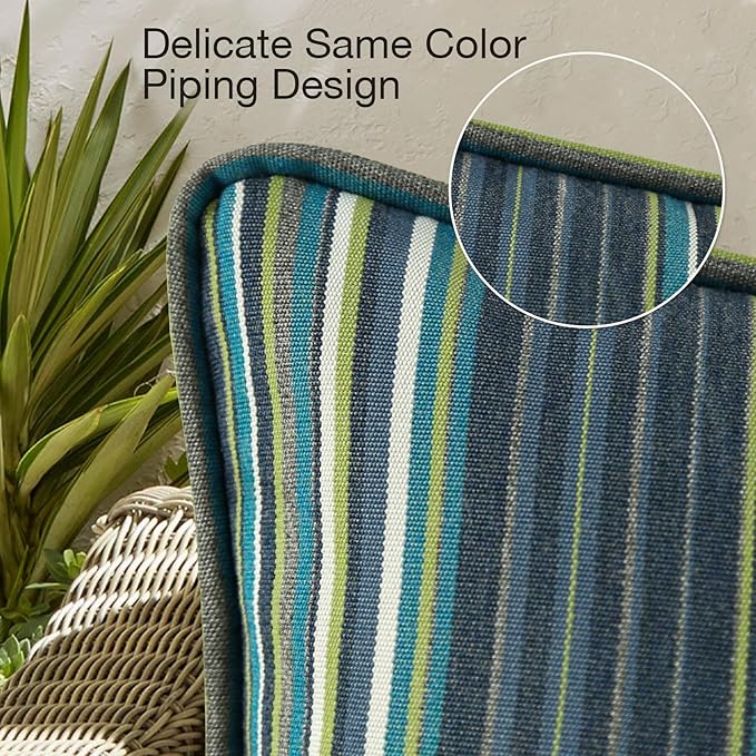 Sunbrella Decorative Outdoor Water Repellent Throw Pillows with Inserts, Set of 4, 20" x12" Pillows for Patio, Backyard, Bed, Couch, and Patio Furniture, Beach Stripe Lagoon