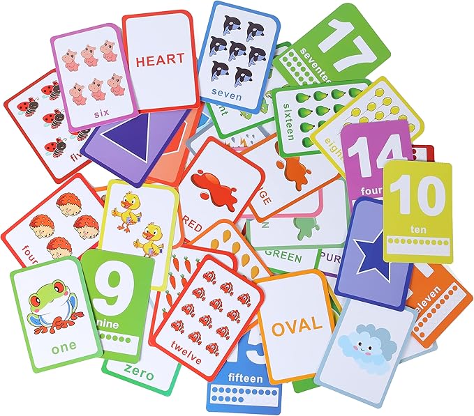 ZazzyKid Flash Cards for Toddlers - 52 Double Sides Cards for Numbers, Colors, Shapes & Weather - Learning & Education Toys for Preschool