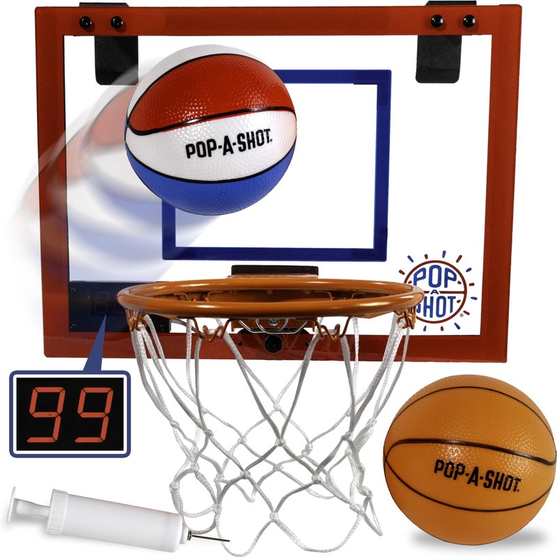 Pop-A-Shot Super Slam Over The Door Mini Basketball Hoop for Adults | 2 Included Basketballs and Pump | Built for Dunks | Breakaway Rim | Shatter Resistant Backboard | 17x12.5 Inches