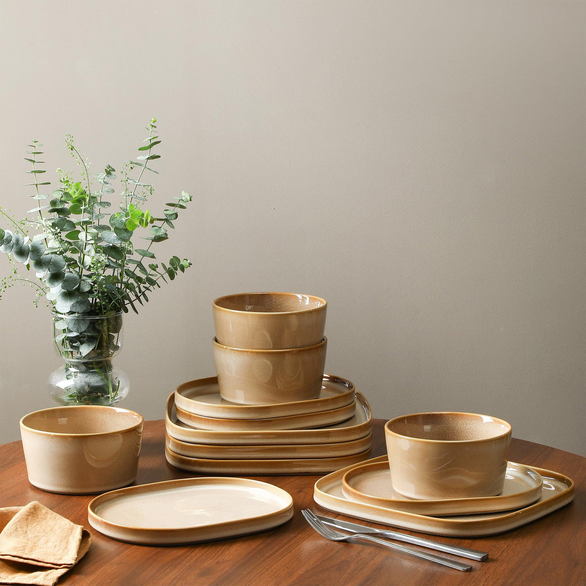 Stone Lain Cairo 12-Piece Dinnerware Stoneware, Plates and Bowls, Microwave and Dishwasher Safe, Includes Dinner and Salad Plates, Cereal Bowls, Dish Set for 4, Grey
