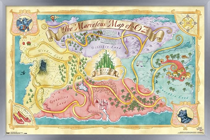 The Wizard Of Oz - Map Wall Poster, 34L" x 22.4W", Silver Framed Version