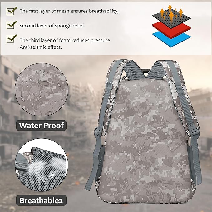 School Backpack for Boys - Camo Boys Backpack for Kids Teens Elementary Middle School - 18″ Camouflage Bookbag with Usb Charging Port & Key-chain