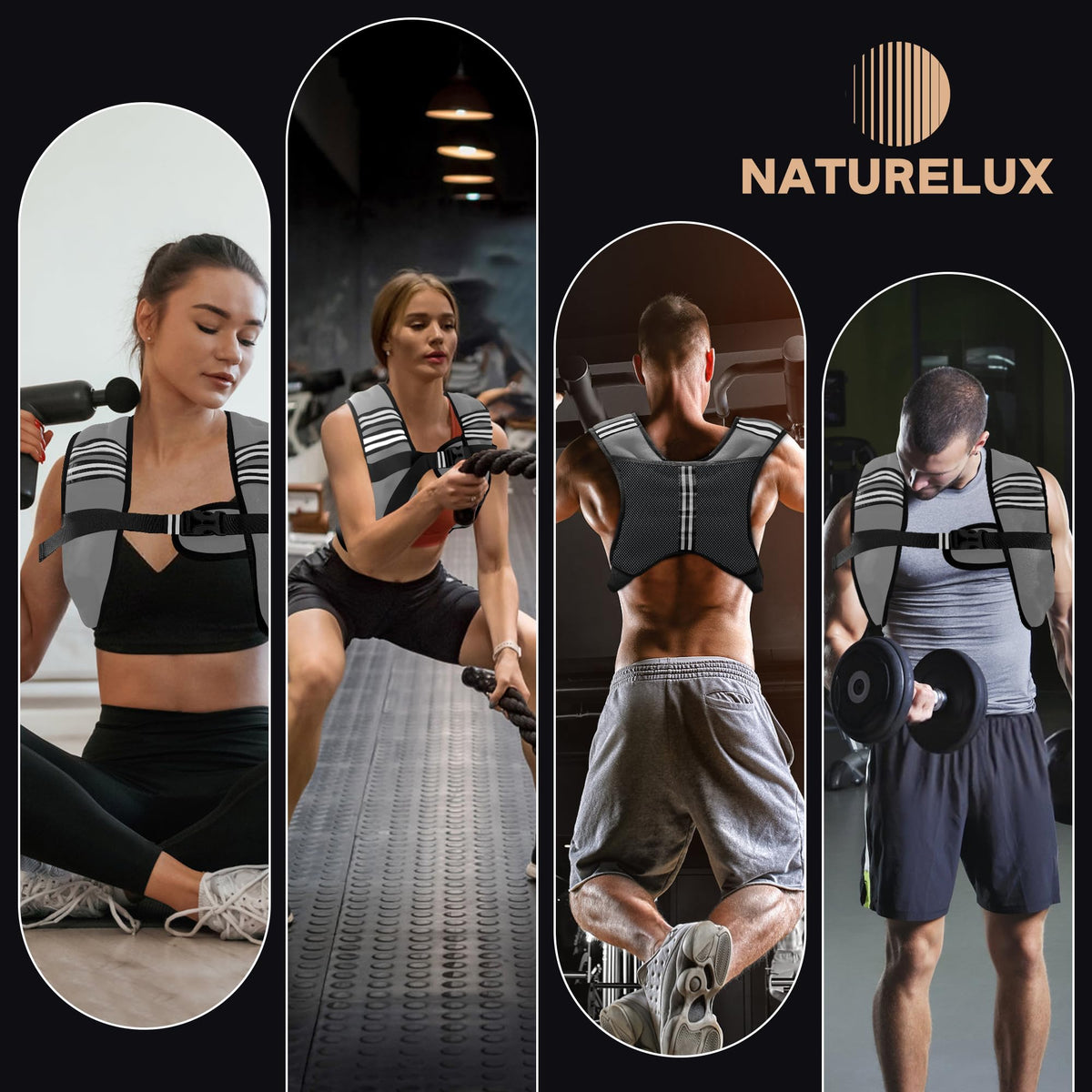 NATURELUX Weighted Vest with Reflective Stripe and Adjustable Buckle Straps, Grey, 10 lbs
