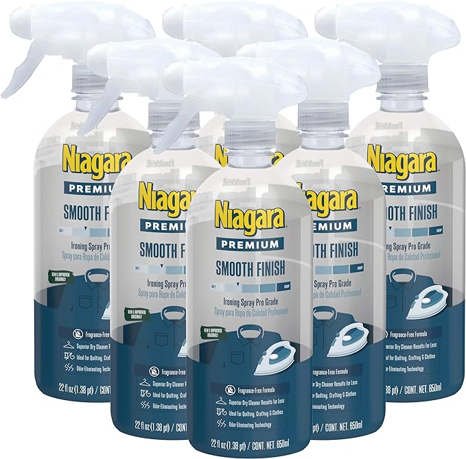 Niagara Spray Starch (22 Oz, 6 Pack) Trigger Pump Liquid Starch for Ironing, Non-Aerosol Spray on Starch, Reduces Ironing Time, No Flaking, Sticking or Clogging, Biodegradable Ingredients, Recyclable
