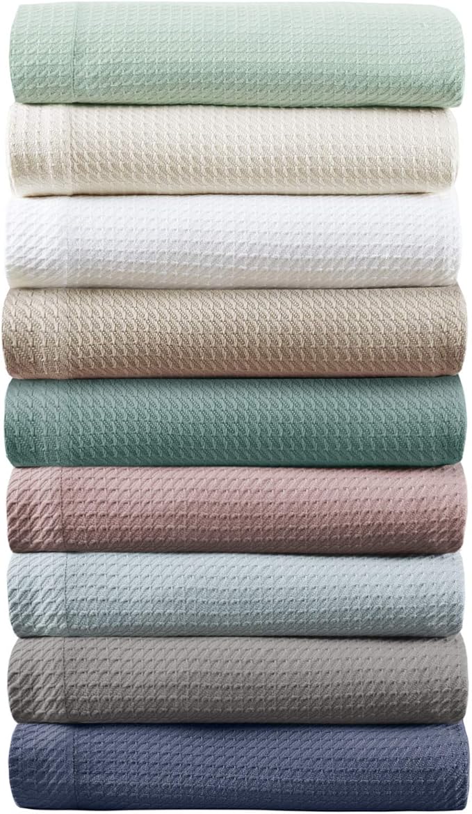 Madison Park Soft Certified 100% Egyptian Cotton Breathable Cozy Blanket, Premium Waffle Knit Classic Design, Luxury All Season Lightweight Cover for Bed, Couch and Sofa, Rose King(108"x90")