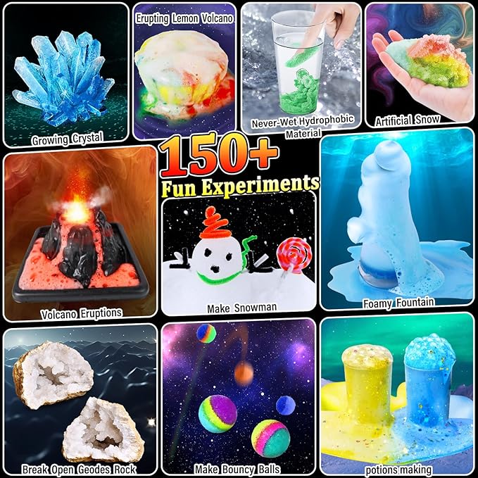 150 Experiments Science Kit for Kids, Chemistry Set, Scientific Christmas Birthday Toys Gifts Ideas for Boys Girls, Break Geodes, Volcano,S.T.E.M Learning Projects