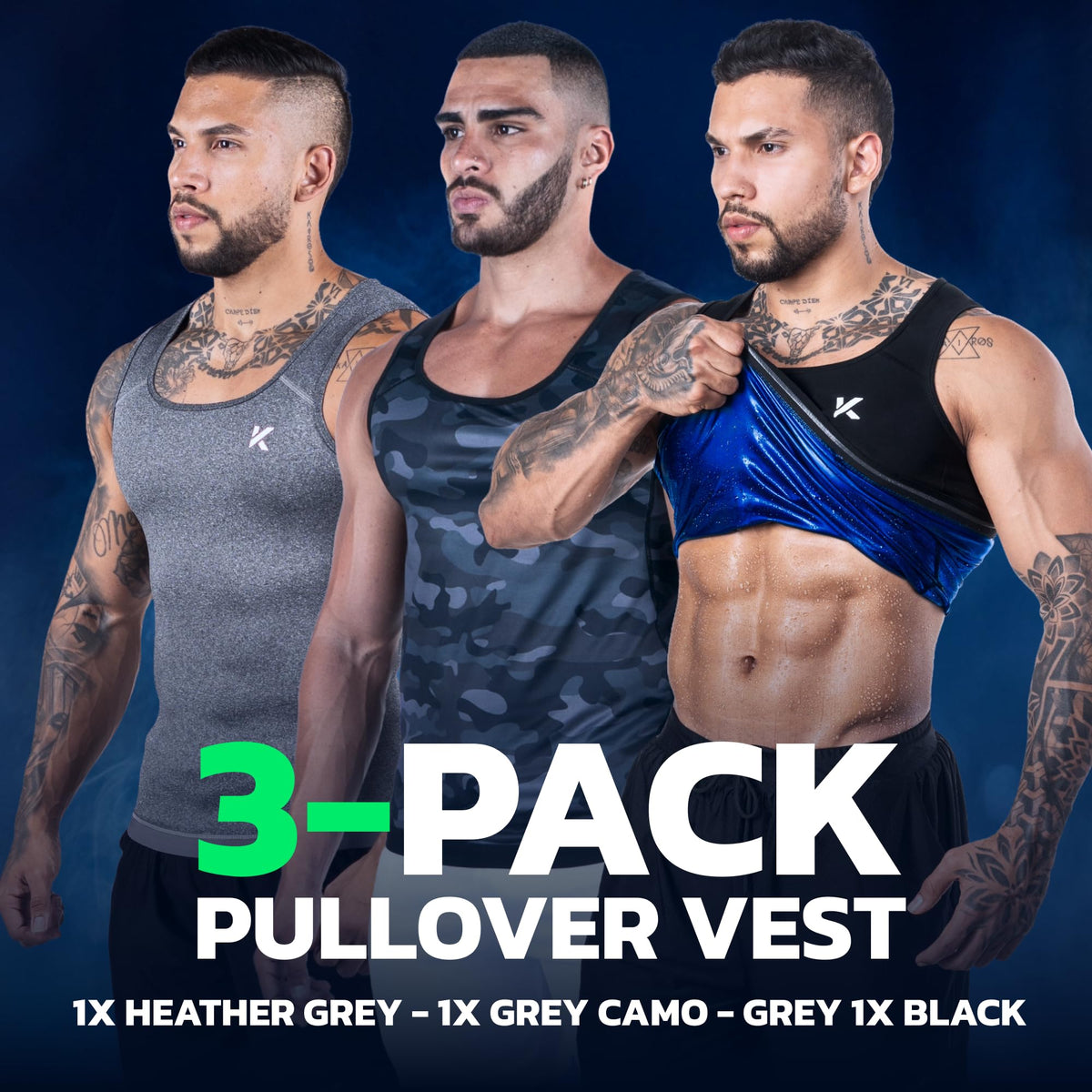 Kewlioo Men's Heat Trapping Pullover Sweat Enhancing Vest - Sauna Suit Shirt Compression Vest Shapewear Top for Gym Exercise (Multicolor, XX-Large-3X-Large)