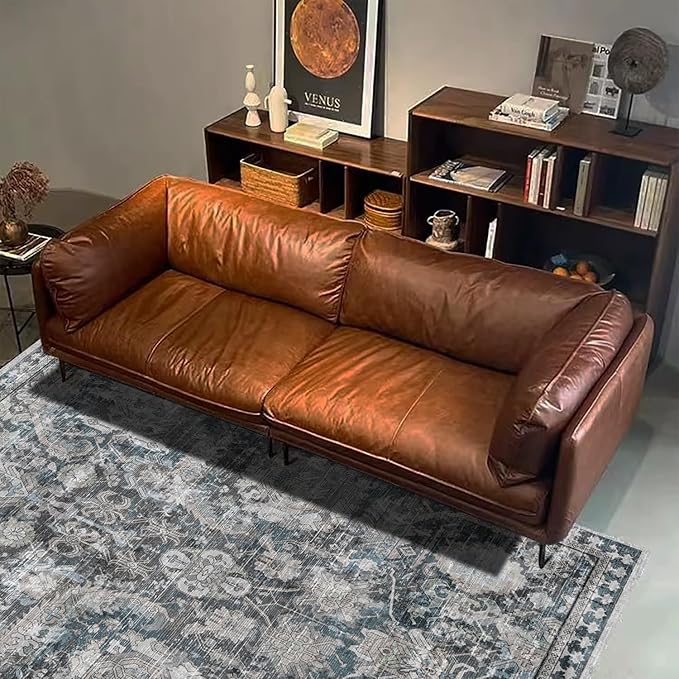 RUGSURE Washable Area Rugs - Perfect for Living Room, Bedroom, Kids Room, Nursery - Stain & Water Resistant Non-Slip, Pet & Child Friendly, Vintage Tribal Area Rugs (Grey and Blue, 8' x 10')