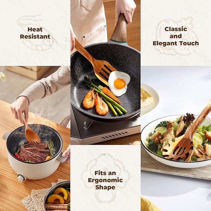 Nicyho Wooden Spoons for Cooking, 9 Pieces Natural Acacia Kitchen Utensils Set, Long Handles Heat Resistant Kitchen Wooden Cookware for Nonstick Pan (9)