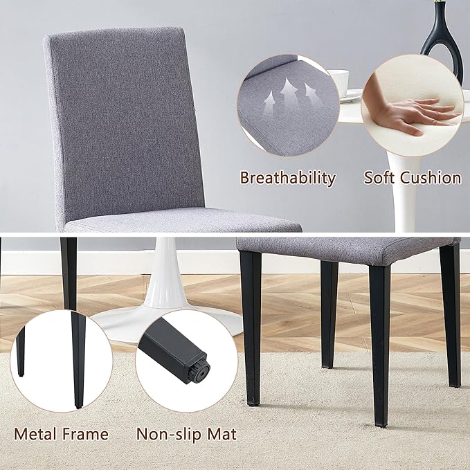 Glass Dining Table Set for 6, 63” Kitchen Table Set for 6, Modern Dining Room Table Set with Upholstered Chairs, Tempered Glass Tabletop with Y Shape Base