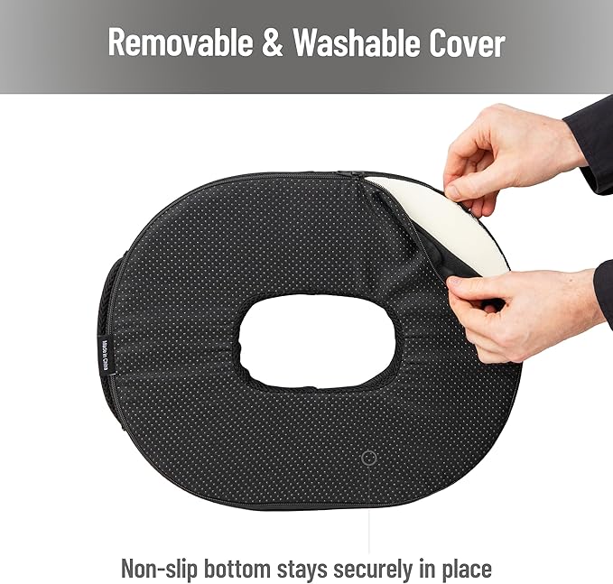 Mind Reader Air-Cloud Gel Donut Pillow, Ergonomic Memory Foam Seat Cushion with Cooling Core, Tailbone, Hemorrhoid, Pregnancy Relief, Black