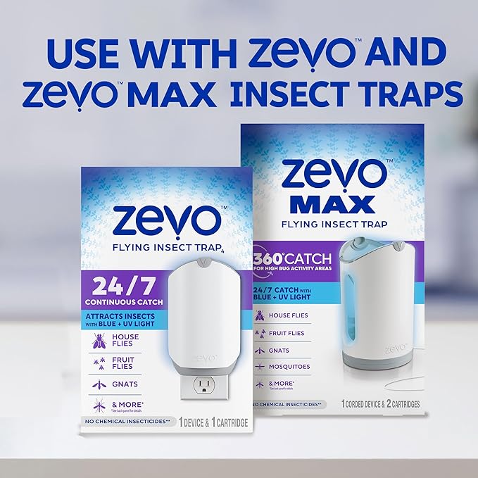 Zevo Flying Insect Trap Official Refill Cartridges - Fits Both Zevo Trap & MAX Indoor Fly Trap - Authentic Trap+Lock Technology to Catch Gnats, House & Fruit Flys (10 Official Refill Cartridges)