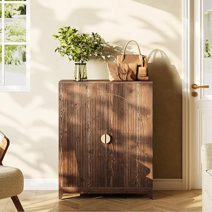 LITTLE TREE Wooden Shoe Cabinet with 2 Doors, 6-Tier Shoe Cabinet Storage for Entryway with 5 Adjustable Shelves, Farmhouse Tall Shoe Rack Organizer, Shoe Organizer Cabinet for Hallway, Rustic Brown