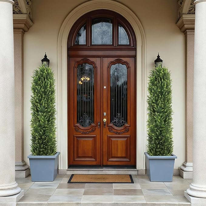 THE BLOOM TIMES 6FT Tall Artificial Cedar Topiary Trees Set of 2, UV Resistant Large Faux Cypress Evergreen Plants for Outdoor Planters, Realistic Fake Bushes & Shrubs for Front Porch Christmas Decor