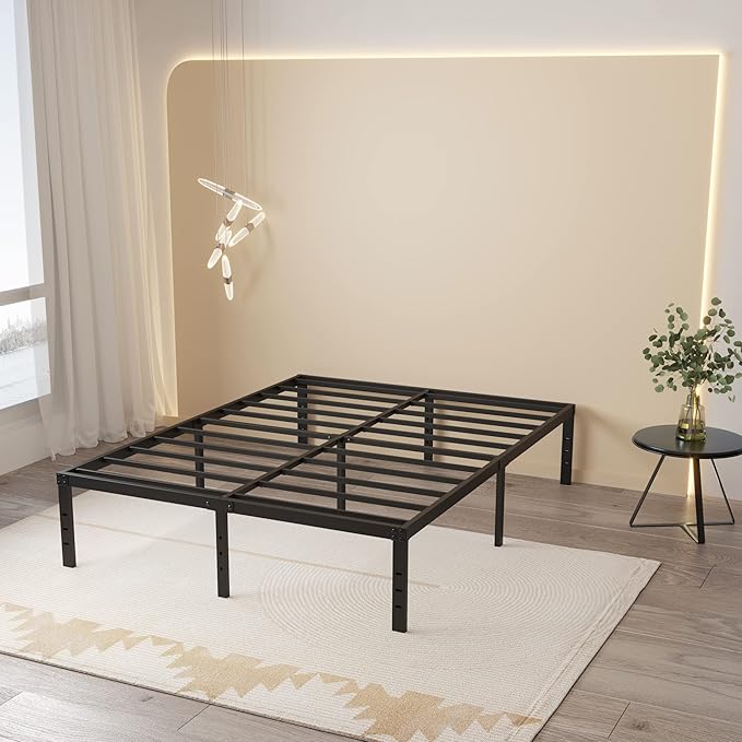 California King Bed Frames, 16 Inch Heavy Duty Metal Platform Support Up to 3000 lbs with Steel Slat, No Box Spring Needed, Easy Assembly, Noise Free, Black