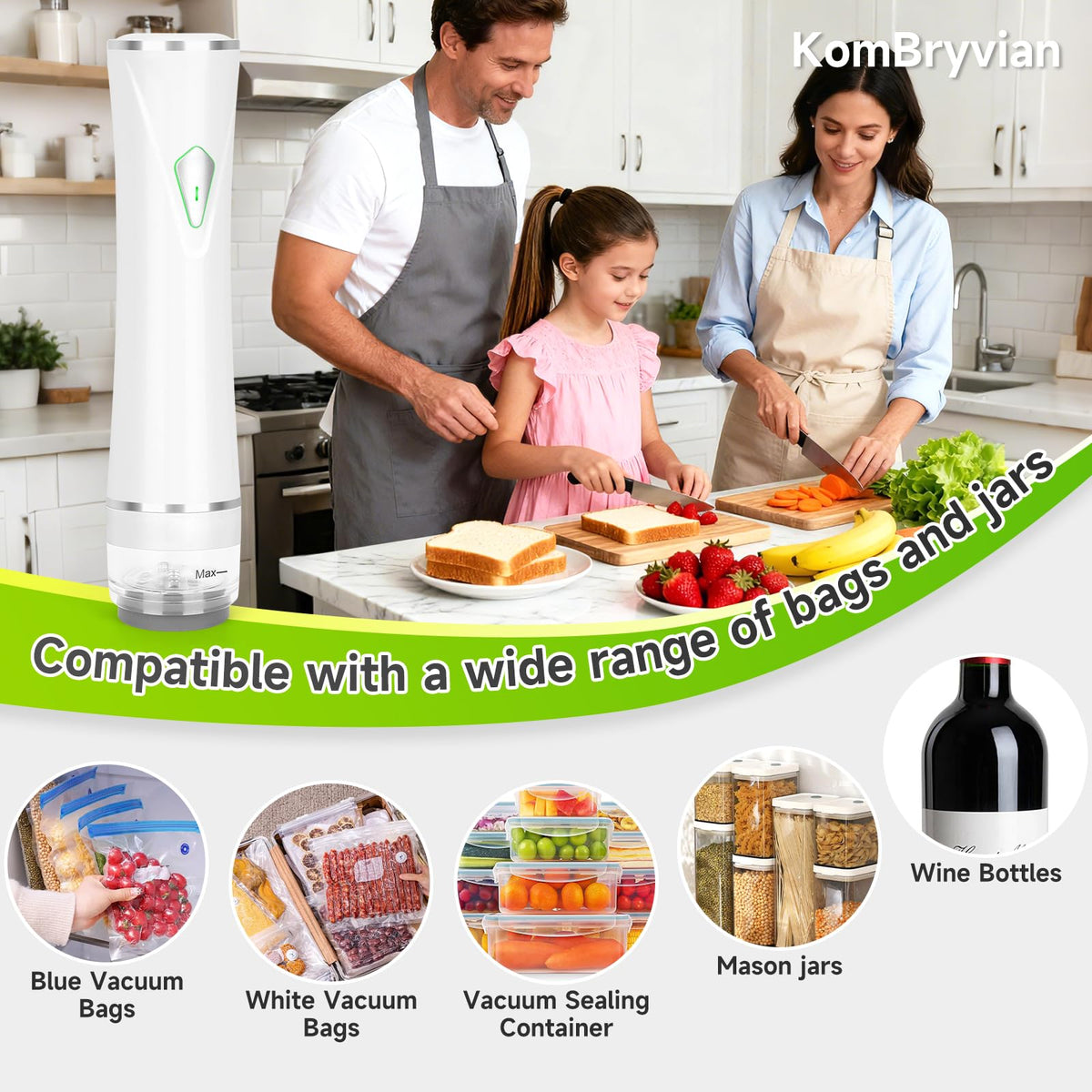 KomBryvian Vacuum Sealer for Food with 30 BPA-Free Bags, Auto Stop