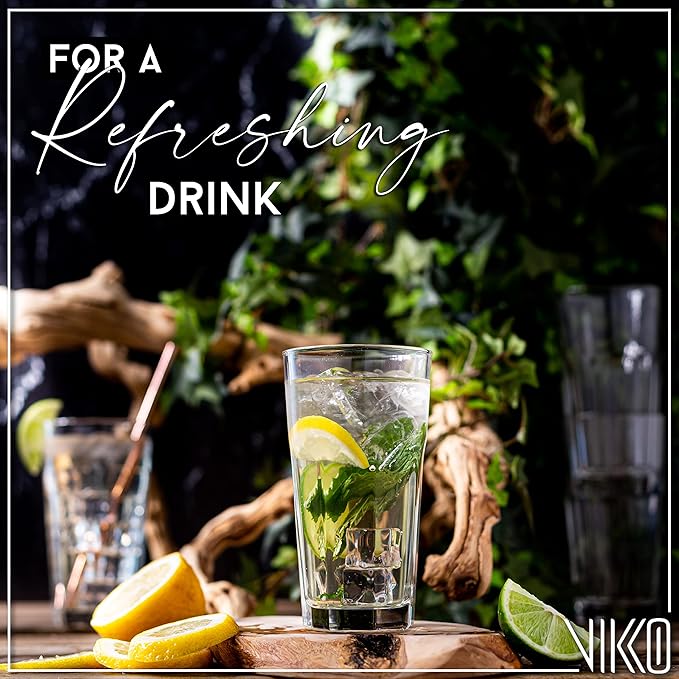 Vikko Drinking Glasses, 11 Ounce Glass Cups, Durable Glasses Drinking Set of 6, Tall Water Glasses, Stackable Highball Glasses, Heavy Base Tumblers & Water Glasses, Dishwasher Safe Cups