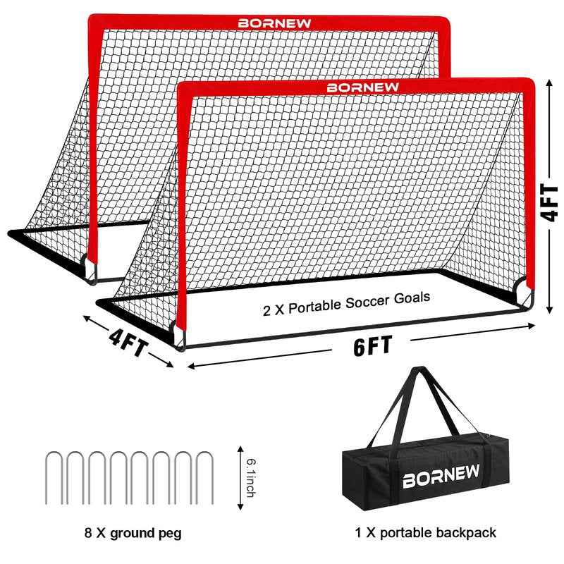Kids Soccer Goal for Backyard Set - 2 Set of 6X4 FT Toddler Soccer Nets Pop Up Portable Soccer Set for Kids and Youth Game and Training Goals Ages 3-16 Gift