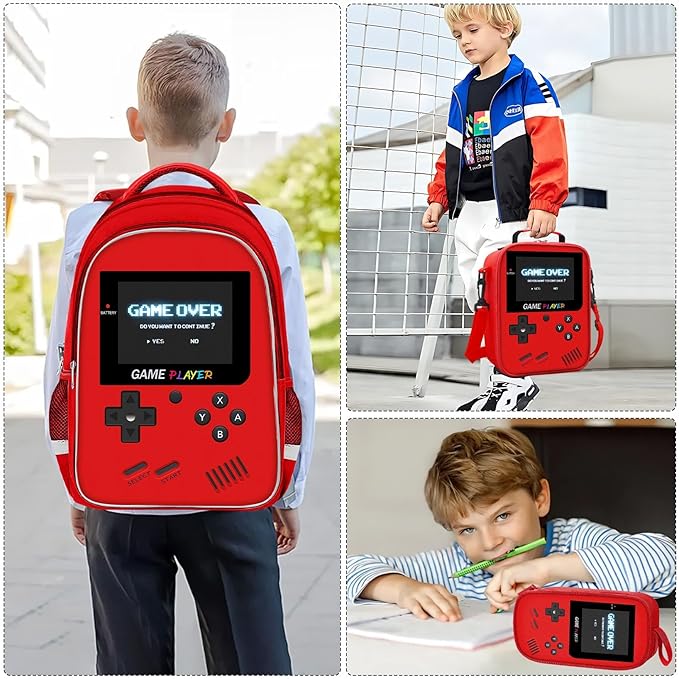 Backpack for School Boys,3pcs Boys Backpack and Lunch Box Set for Elementary Middle School, 17″ Video Game Bookbag for Ages 6-18 Kids Children Teens