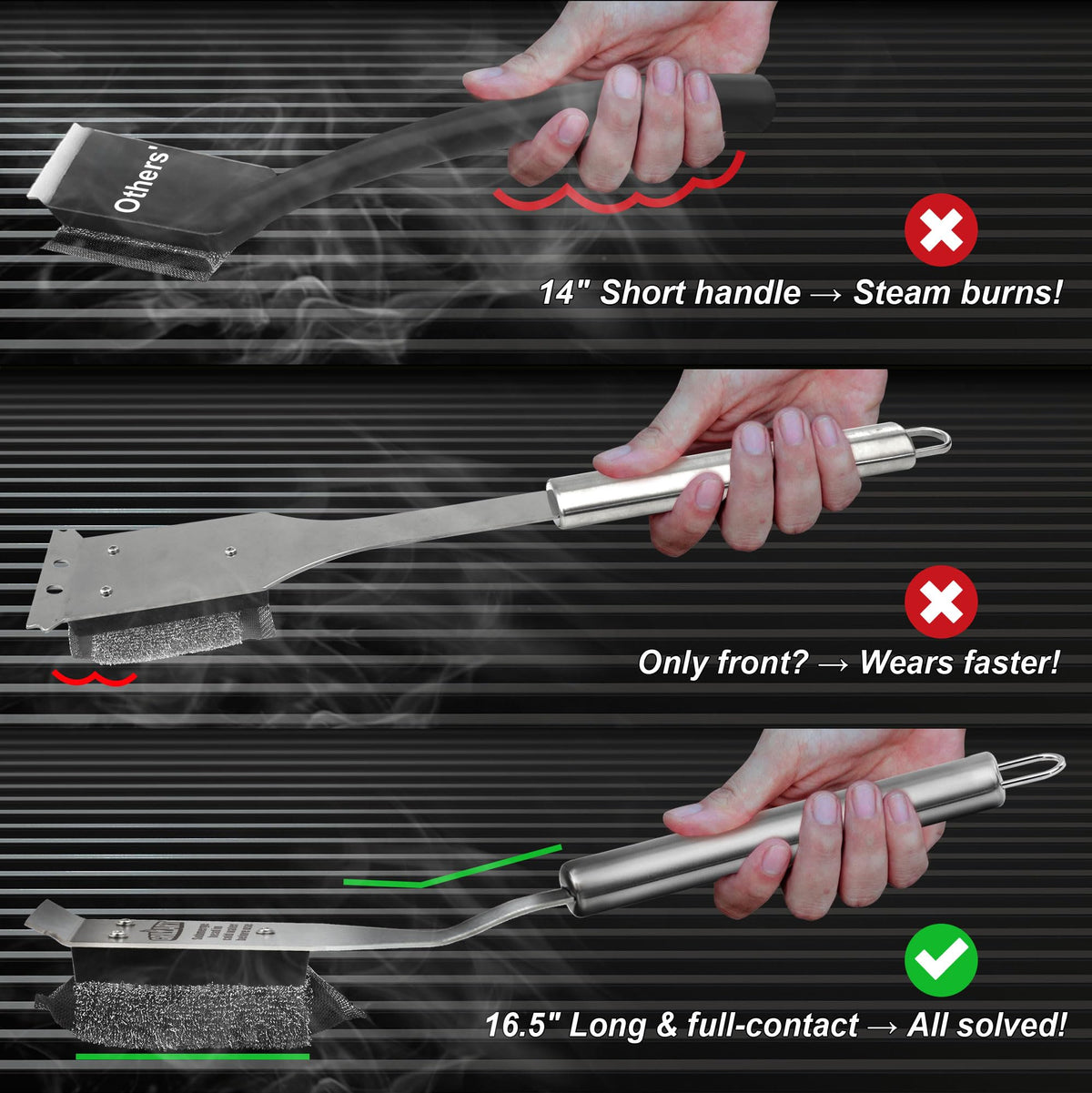 GRILLART Grill Brush Bristle Free, Safe Grill Brush for Outdoor Grill, SteamWizards BBQ Grill Cleaning Brush Kit, Replaceable Head Grill Scraper Tool, Grill Cleaner BBQ Accessories, Gifts for Men/Dad