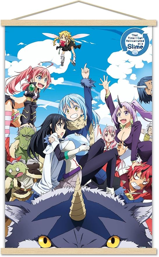 Trends International That Time I Got Reincarnated As A Slime - Group Wall Poster, 22.375" x 34", Print and Beechwood Hanger Bundle