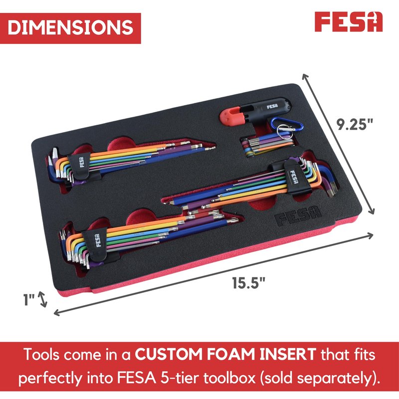 FESA Jumbo Allen Wrench Set - 29-Piece Torx, Standard & Metric Allen Wrenches with Micro to Large Ball Ends - Hex Keys with Folding Hex Tool, T-Handle & Storage Tray