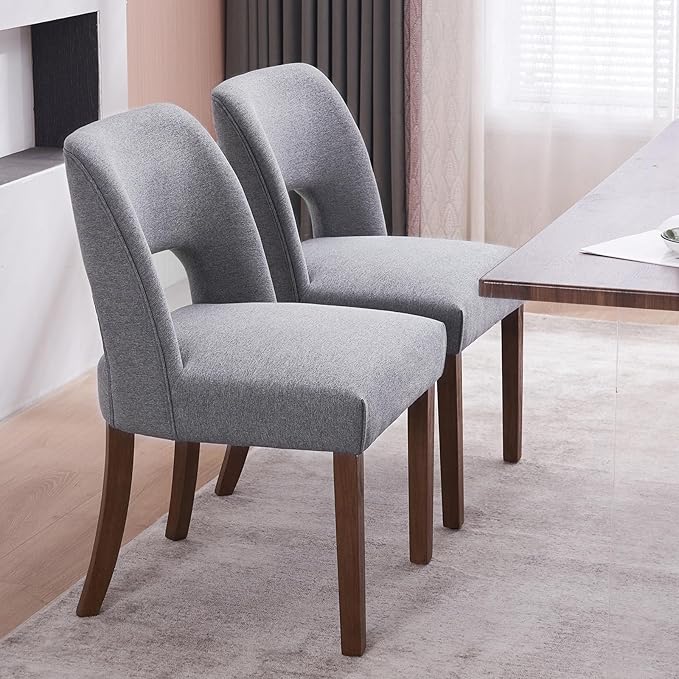 VKNOW Wooden Dining Chairs Set of 2, Modern Fabric Upholstered Dining Room Chair Kitchen Chairs, Farmhouse Dinner Chair for Kitchen Dining Room, Fabric Grey