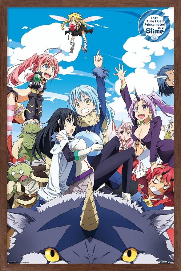 Trends International That Time I Got Reincarnated As A Slime - Group Wall Poster, 14.725" x 22.375", Mahogany Framed Version