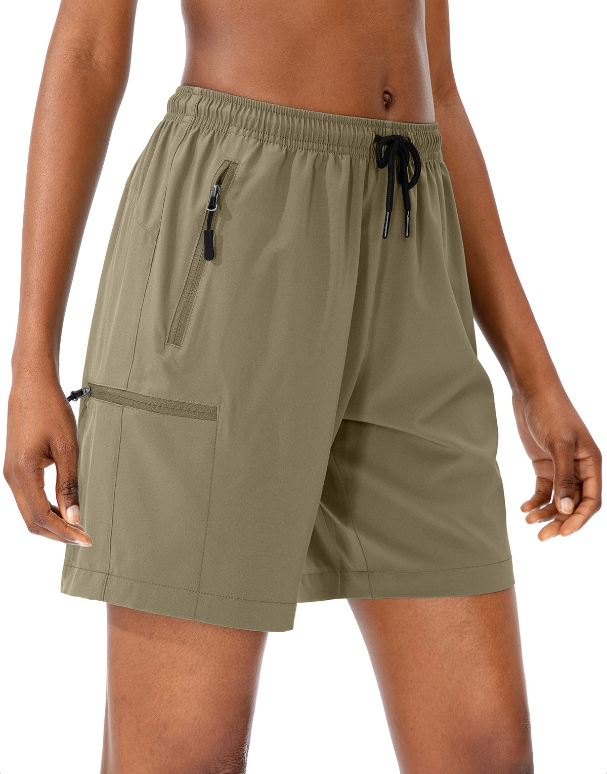 SANTINY Women's 5''/ 7''/9'' Hiking Cargo Shorts Quick Dry Lightweight Summer Shorts for Women Athletic Golf Zipper Pockets(Dusty Blue_L)
