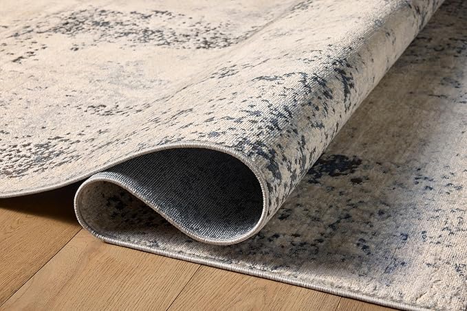 Loloi Teagan Collection TEA-07 Natural/Denim 9'-9" x 13'-6" Area Rug, Large, Soft Neutral Rug, High-Traffic for Living Room, Bedroom, Home Office, Dining Area