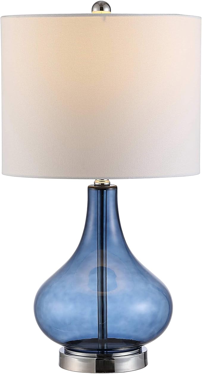 SAFAVIEH Lighting Collection – Brooks Modern Blue Glass 24-Inch Table Lamp, LED Bulb Included, Bedroom Living Room Home Office Nightstand Desk (TBL4254B)
