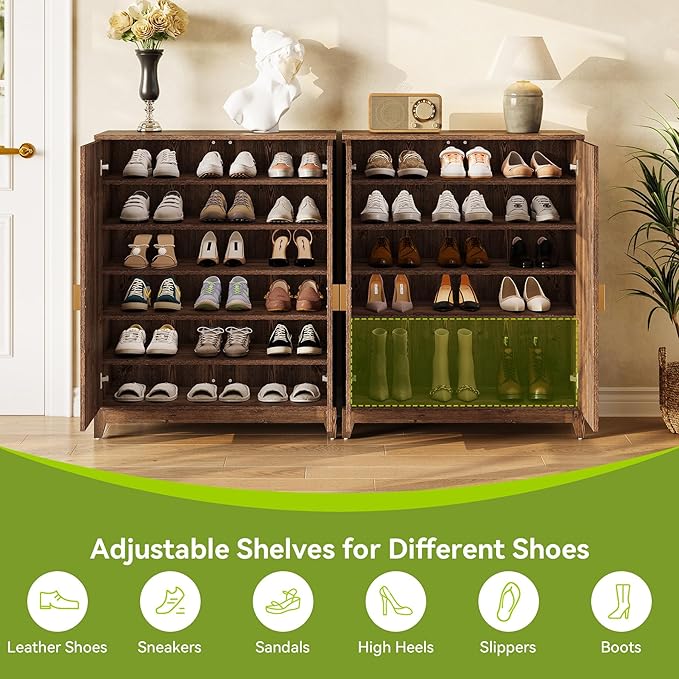 LITTLE TREE Wooden Shoe Cabinet with 2 Doors, 6-Tier Shoe Cabinet Storage for Entryway with 5 Adjustable Shelves, Farmhouse Tall Shoe Rack Organizer, Shoe Organizer Cabinet for Hallway, Rustic Brown