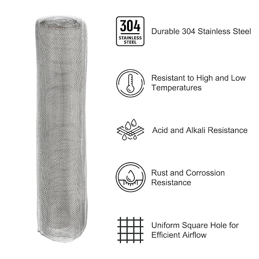 PATIKIL 40" L x 16" W Woven Wire Mesh, 24 Mesh 304 Stainless Steel Air Vent