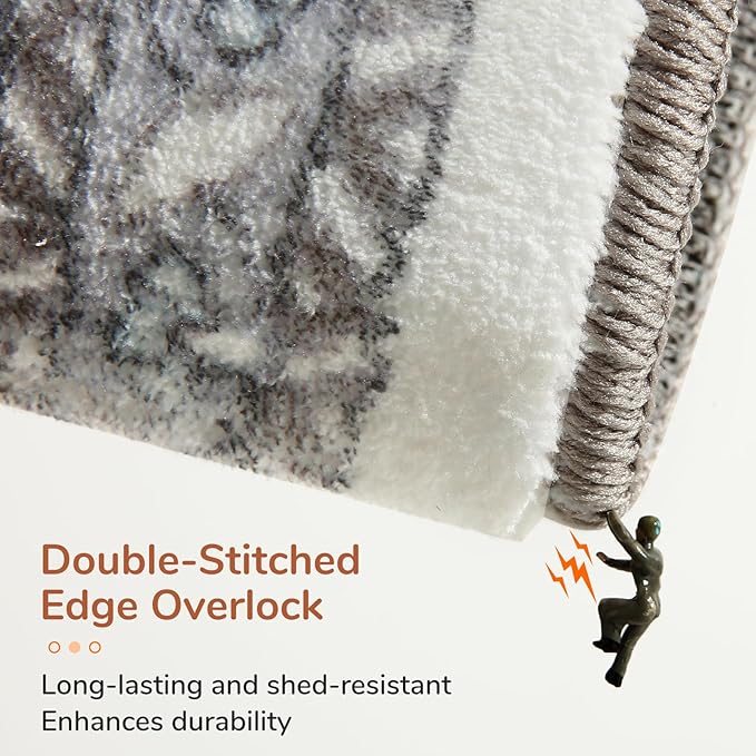 OPPODREAM Thin Area Rugs 9x12 Living Room, Washable Rugs 9x12 with Non Slip Backing, Faux Cashmere Low-Pile 9 x 12 Carpet, Grey & Teal & Yellow