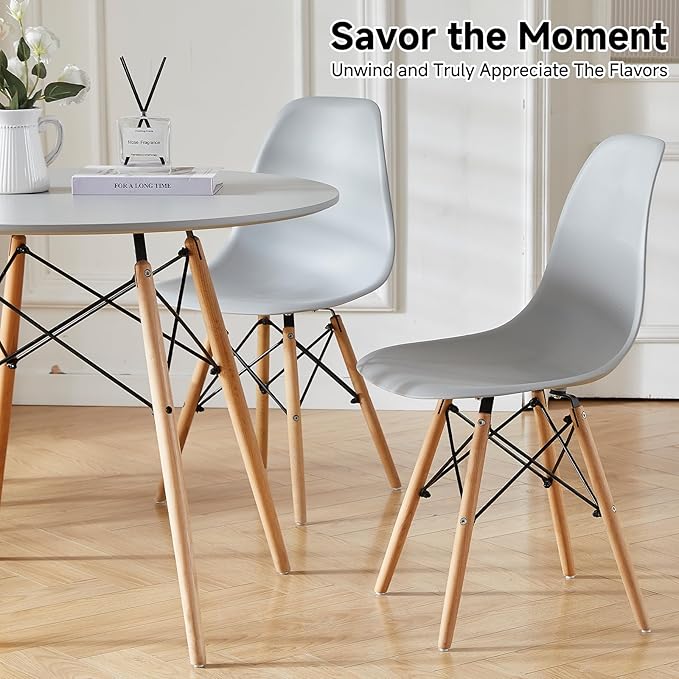 Round Dining Table Set for 4 35.5" Wood Dinner Table Circle Dining Table Kitchen Table Chairs Set of 4 with Wood Strip Base for Kitchen Living Room Space Saving Apartment(Grey)