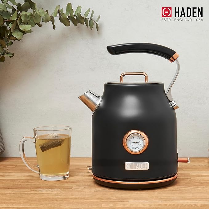 Haden Dorset Stainless Steel Electric Kettle, Black & Copper, 1.7 Liter