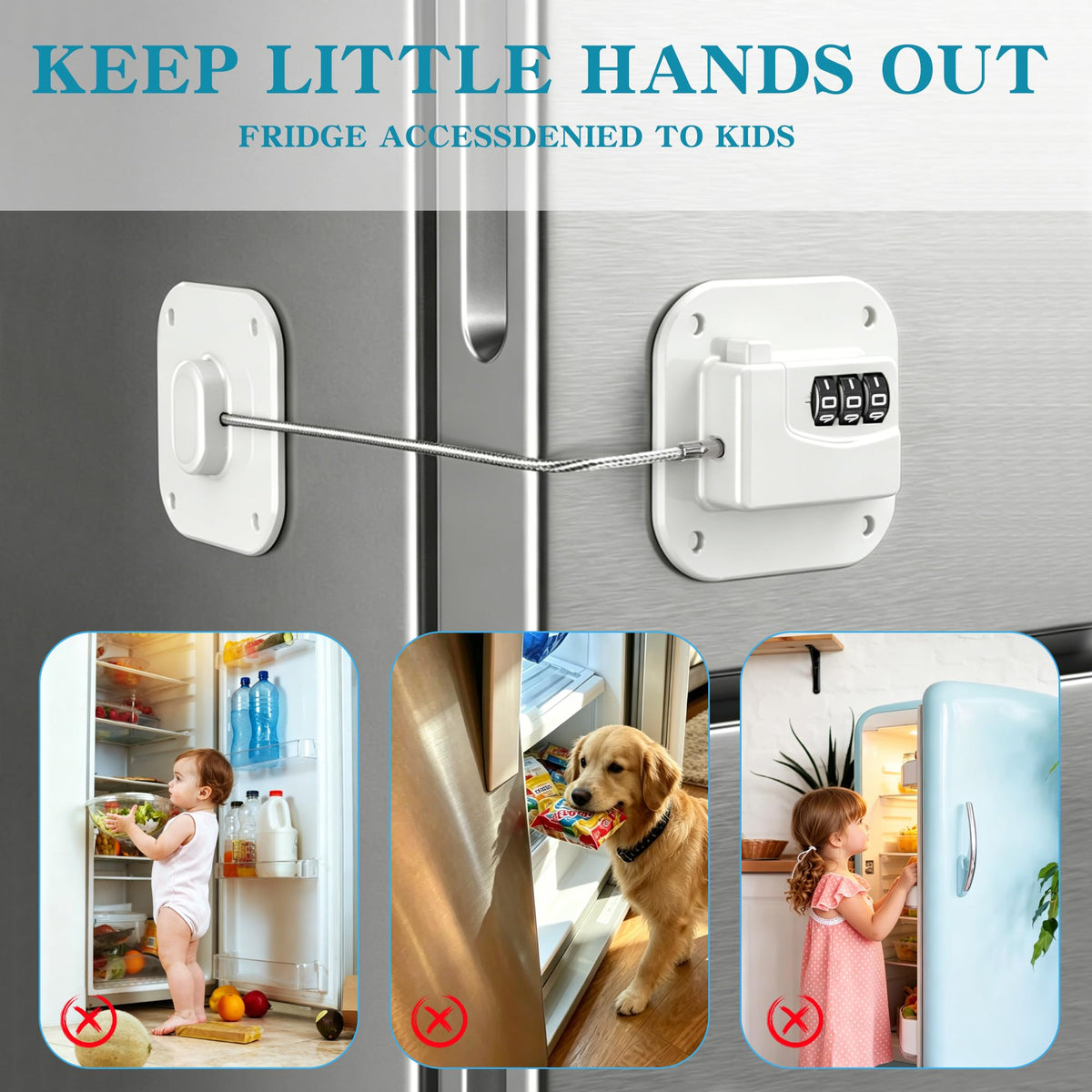 Refrigerator Lock,Fridge Locks for Kids,Freezer Lock with Combination for Refrigerators,Drawers,Cabinets,Closets,Lockers and More,Safety Portable No Keys Needed & Easy to Install White 2-Pack