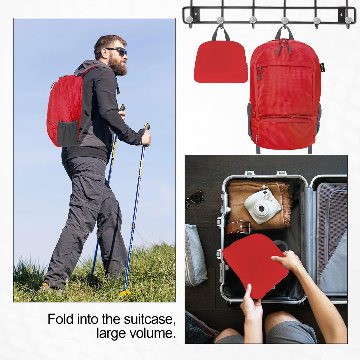 HOLYLUCK 20L Lightweight Packable Hiking Daypack Foldable Backpack for Men Women Small Travel Outdoor Foldable Shoulder Bag-red