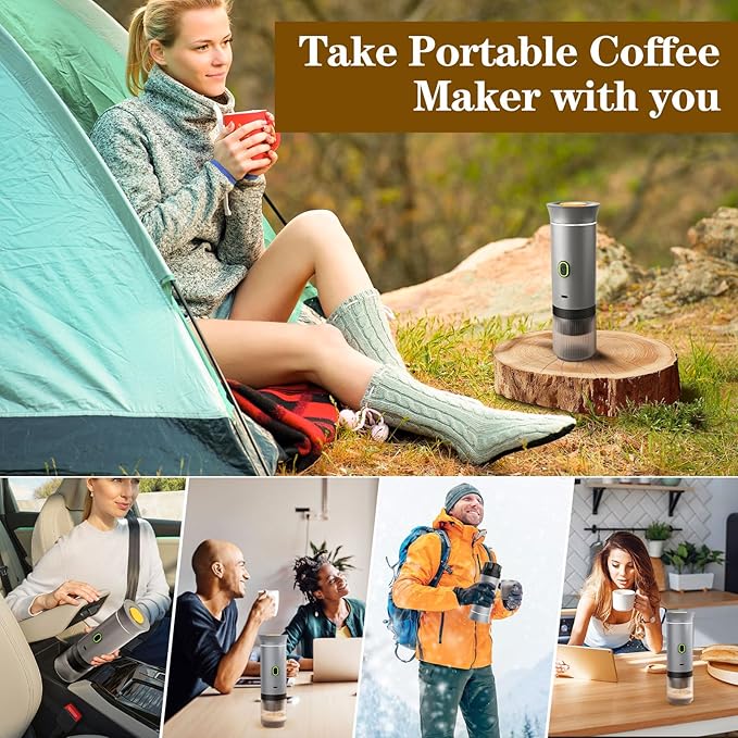 Lmozim Portable Espresso Maker, Travel Coffee Maker for camping, Portable Espresso Machine with USB-C, 3-in-1 Small Espresso Machine with Ground Coffee & Capsules (NS＆DG) for RV, Hiking