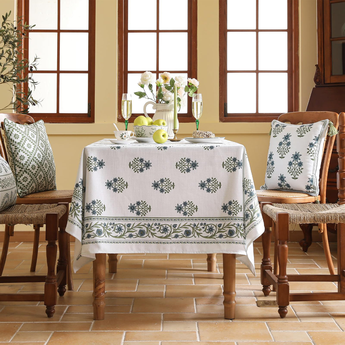 ISAENNE Designer Vintage Linen Rectangular Tablecloth,118"x67"-Chauffrey D