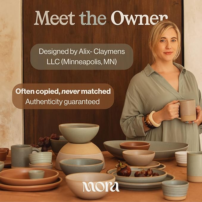 MORA Medium Dishes Set of 4, 30oz Ceramic Pottery Pasta Plate/Wide Bowls - Microwave, Oven and Dishwasher Safe - Terracotta