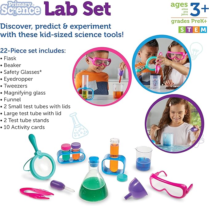 Learning Resources Primary Science Lab Set Pink - Experimentation and Observation for Kids, STEM Projects, Science Kits, Experiments, Pretend Play Scientists, Toddler Project Chemistry Toy