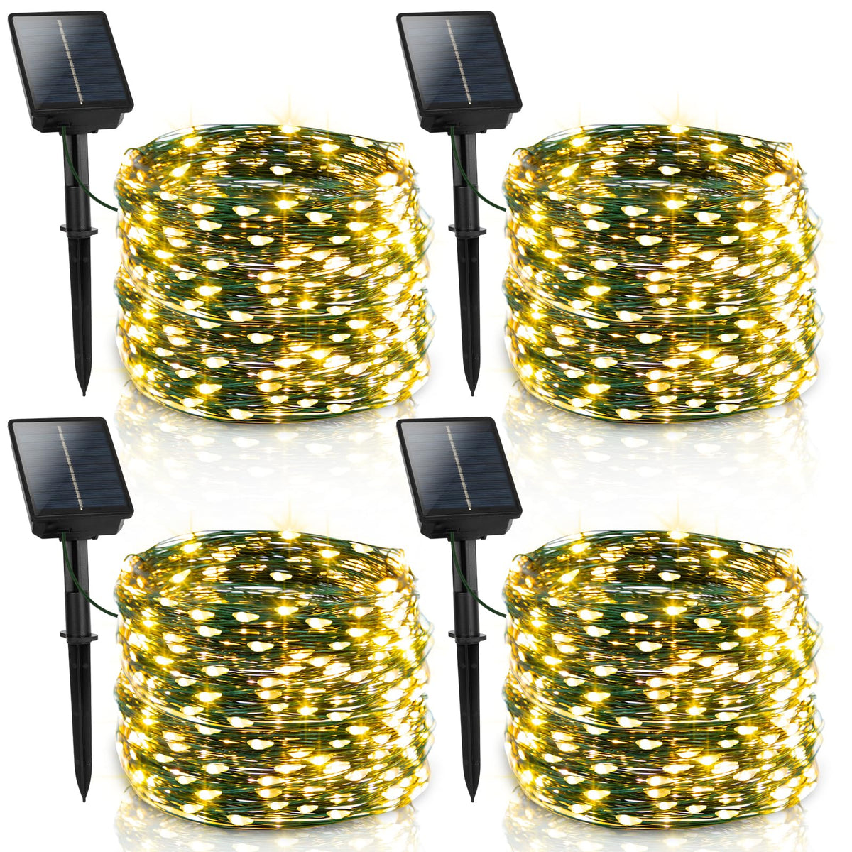 4 Pack Solar Fairy Lights Outdoor, 131ft 400 LED Solar String Lights Outdoor Waterproof with 8 Modes, Green Wire Twinkle Lights for Outside Christmas Garden Party Decorations (Warm White)