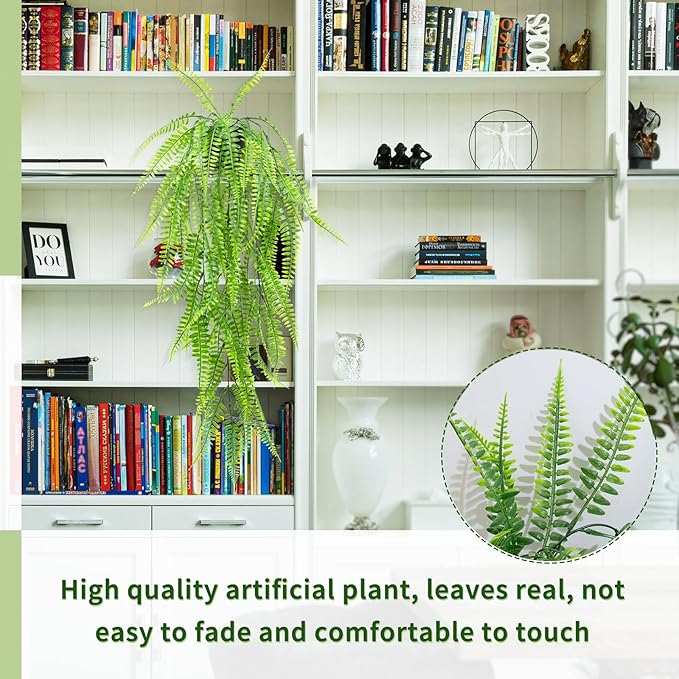 Fake Hanging Plant with Pot, Artificial Potted Fern Plant, 28.7-In Long Faux ivy Vine for Shelf Home Office Indoor Outdoor Garden Greenery Decor (Black Pot)