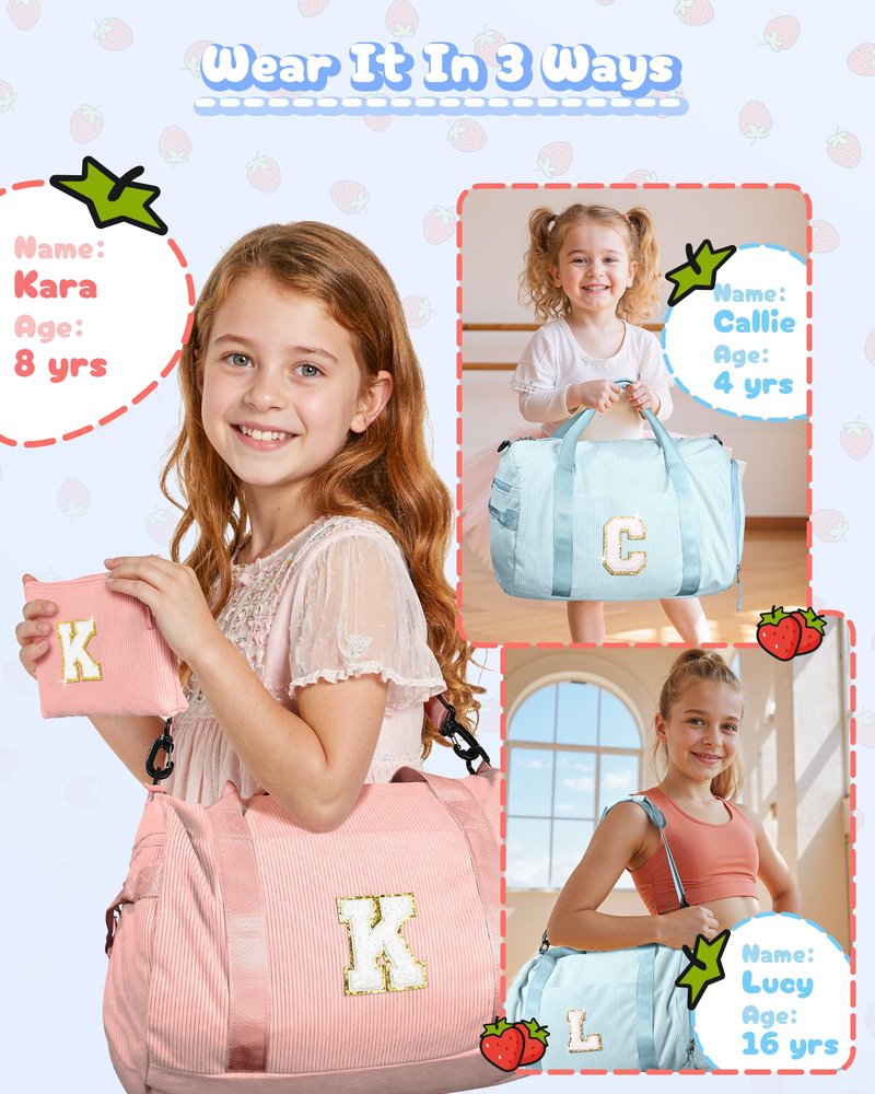 Vogewood 9 Year Old Girl Birthday Gifts, Girls Gym Bag, Kids Personalized Dance Bags with Shoe Compartment, Customized Travel Duffle with Toiletry Bag, Preppy Things for Daughter Niece (Letter Z)