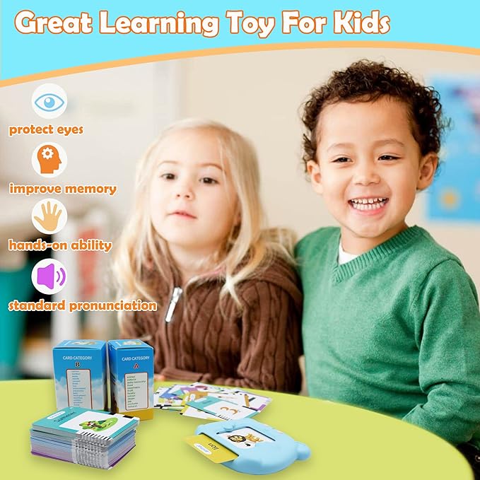 MAYAPHILOS 510 Words Alphabet Talking Flash Cards for 3-8 Years Toddlers, Educational Learning Interactive Toy for Boys Girls Kids Birthday Gifts, Preschool Montessori Speech Therapy Autism Toys Blue