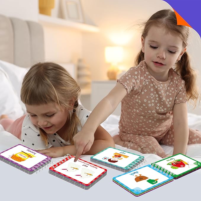 4 Kindergarten Learning Flipbooks, Double-Sided Mini Book Set - CVC, CVCC&CCVC, Sight Words & First Words, Early Educational Language Learning Tool for Kids