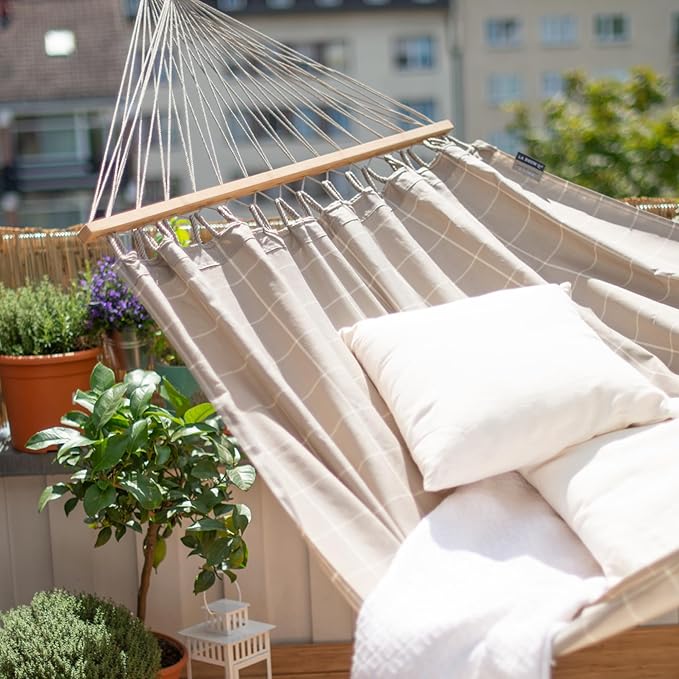 LA SIESTA® Alisio Hammock with Spreader Bar & CasaMount, Suspension Kit for Walls Ceilings & Square Beams - Weatherproof Outdoor Hammock - 2 Person Hammock Bed Double Hammock - Max 355 Lbs, Almond