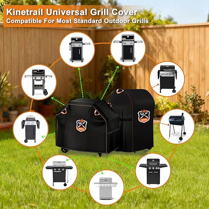 Kinetrail Grill Cover, Universal 30" BBQ Grill Cover for Outdoor Grill, Waterproof, Weather Resistant, Fade Resistant Gas Grill Cover with Adjustable Double Straps for Weber, Char-broil, Nexgrill, etc